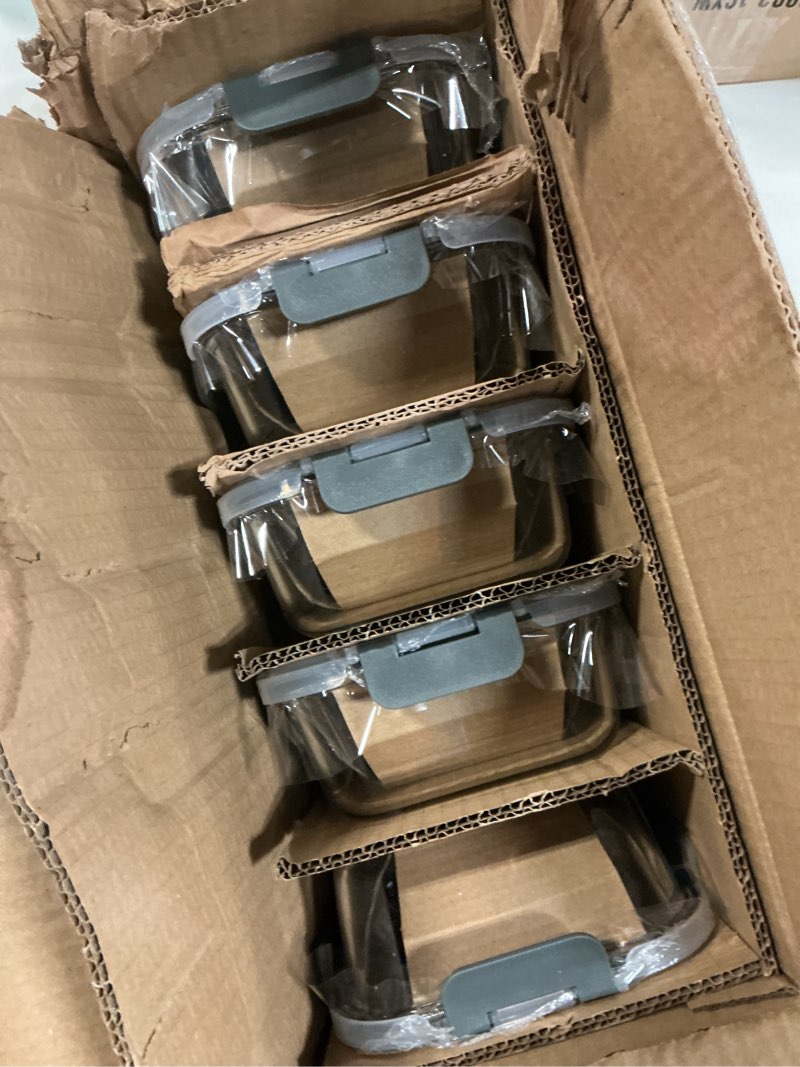 Condition photo showing New/Like New for [10-pack] glass meal prep containers with lids, mcirco food storage containers with snap locking lids, airtight lunch containers, microwave, oven, freezer and dishwasher gray