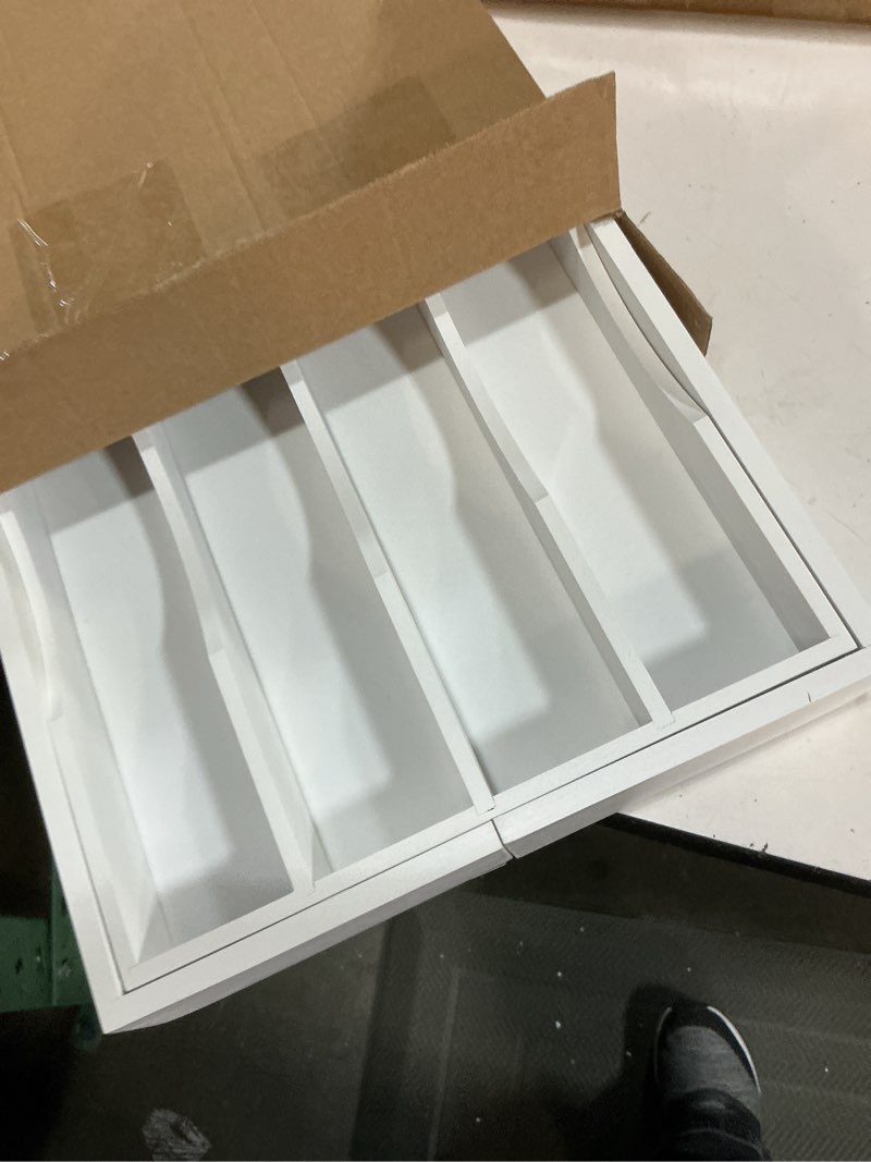 Condition photo showing Good Condition for expandable bamboo kitchen drawer organizer for cutlery and utensils, adjustable bamboo wood cutlery tray in drawer for flatware and silverware in kitchen, (white) 7 slots expandable white