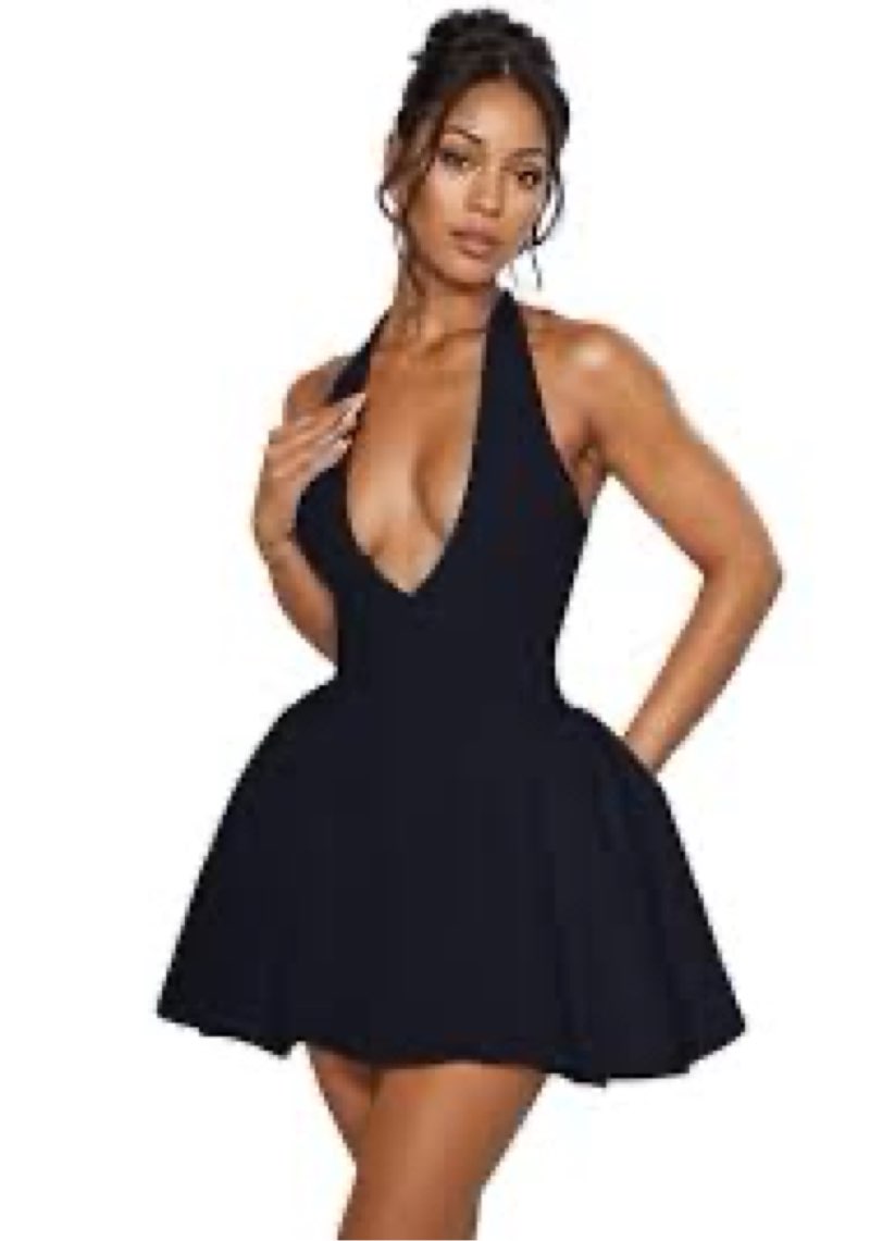 Tbahhir Women Bubble Mini Dress, Sleeveless Halter Deep V Neck Short Dresses Backless Sexy A-Line Cl