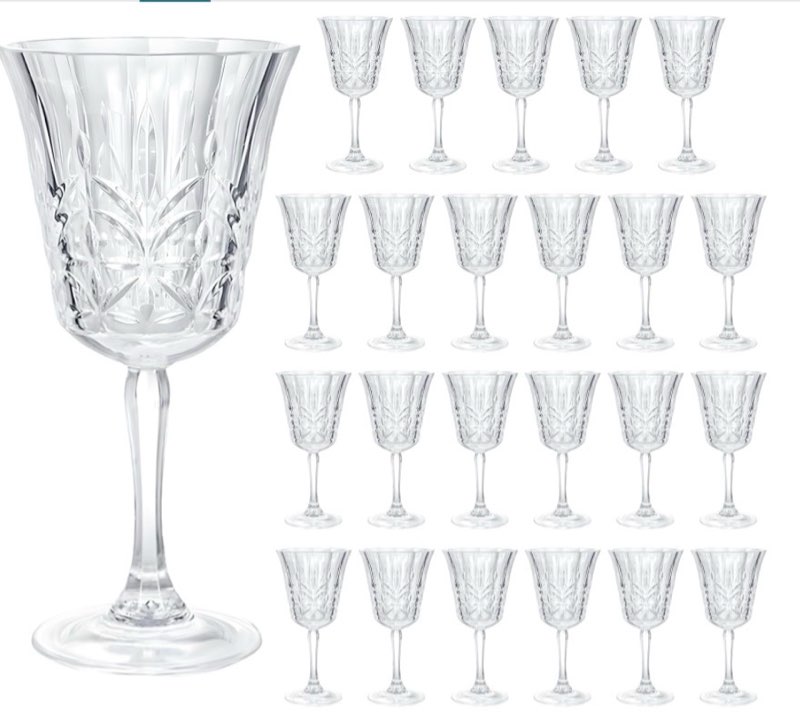 Plastic Wine Glasses 10oz Vintage Goblets Unbreakable Reusable BPA-Free Stemmed Drinking Glasses for Parties, Weddings & Events Leaf-Patterned (Set of 24, Clear) Transparent 24