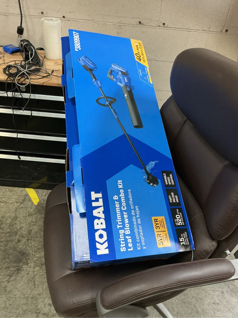 Condition photo showing As Is for kobalt gen4 40-volt cordless battery string trimmer and leaf blower combo kit 4 ah (battery & charger included)
