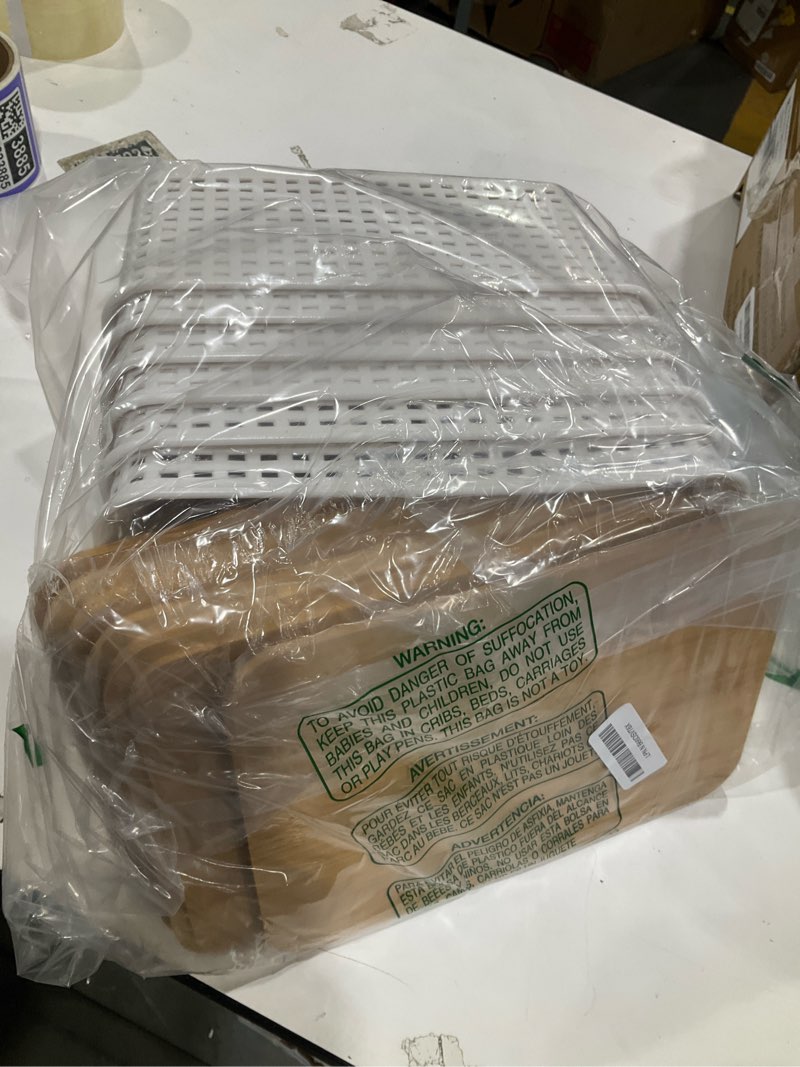 Condition photo showing Good Condition for plastic storage baskets with bamboo lid - plastic storage containers stackable storage bins: storage baskets for organizing shelves drawers desktop closet playroom classroom office, 6 pack cream white