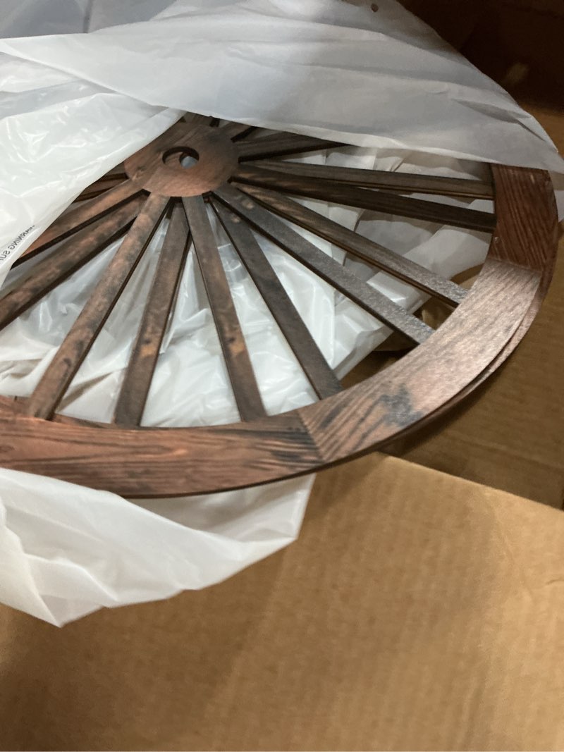 Condition photo showing Good Condition for Qunclay 2 Pcs Wagon Wheel Decor Wooden Western Cowboy Party Decorations Vintage Rustic Wagon Wheel Wood Cartwheel Decor for Bar Garage Indoor Outdoor (Brown,18 Inch) 18 Inch Brown