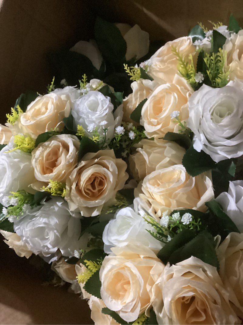 white and peach artificial rose and baby's breath wedding bouquet 10 pcs 