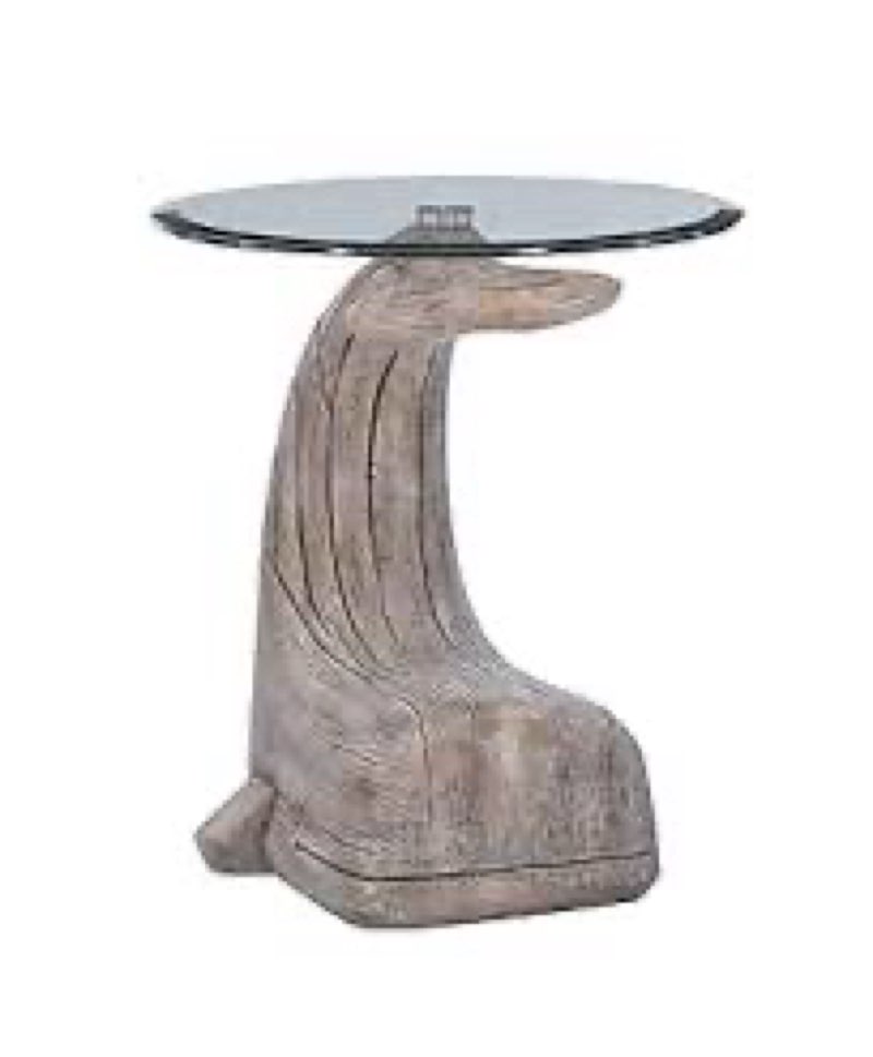 (Incomplete)Powell Peabody Whale Brown Driftwood Accent Table with Glass Top