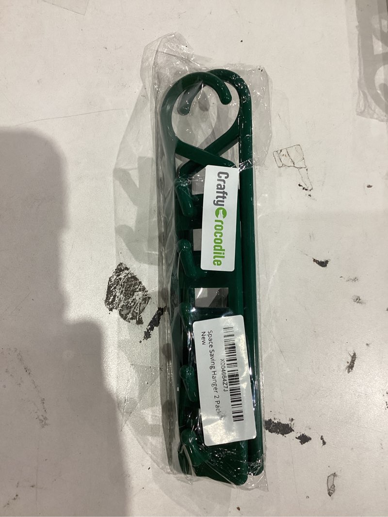 Condition photo showing New/Like New for CraftyCrocodile Space Saving Hangers for Clothes - 2 in Pack, Heavy Duty Plastic, Multi Closet Space Savers for Shirts, Pants, Jeans, Sweaters - Hanger Organizer Space Saver Green 2