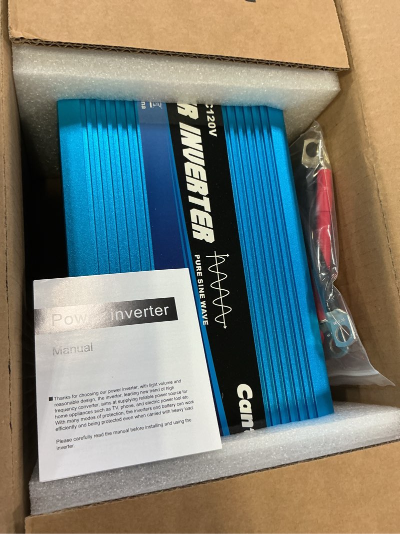 Condition photo showing New/Like New for 2000 Watt Pure Sine Wave Power Inverter 12V DC to 110V/120V AC Converter, 3 AC Outlets Car Inverter with LCD Display for Car Boat Truck RV Solar Power Travel Camping 2000W