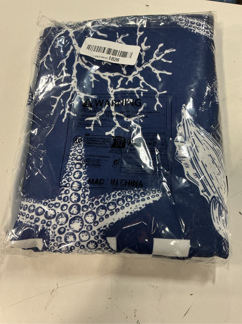 Condition photo showing New/Like New for summer navy blue coastal nautical outdoor tablecloth, beach ocean themed starfish coral table cloth for rectangle tables, water & wrinkle resistant table covers for kitchen dining/party, 60*120 blue b-ocean 120\" x 60\" (rectangular)