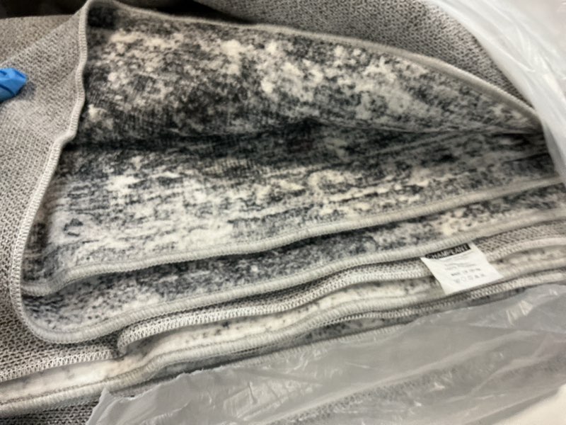 Condition photo showing As Is for Area Rug 8x10 Washable Rug Gray Vintage Traditional Mat Distressed Indoor Foldable Thin Retro Accent Floral Non Slip Carpet Living Room Dining Room Office Grey 8' x 10' (Rectangular)