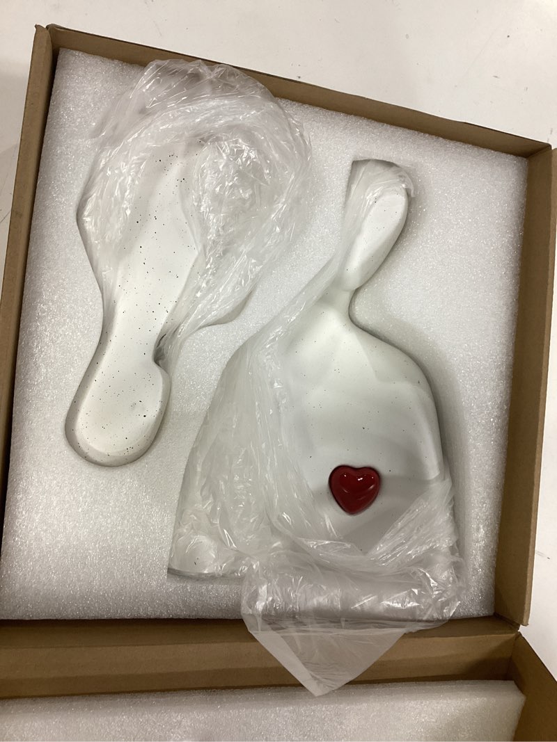 Condition photo showing Good Condition for sculptures home decor, modern minimalist figure ornaments, ceramic couple statues for bookshelves, tabletop, living room and couples bedroom decor (ink white - lovers)