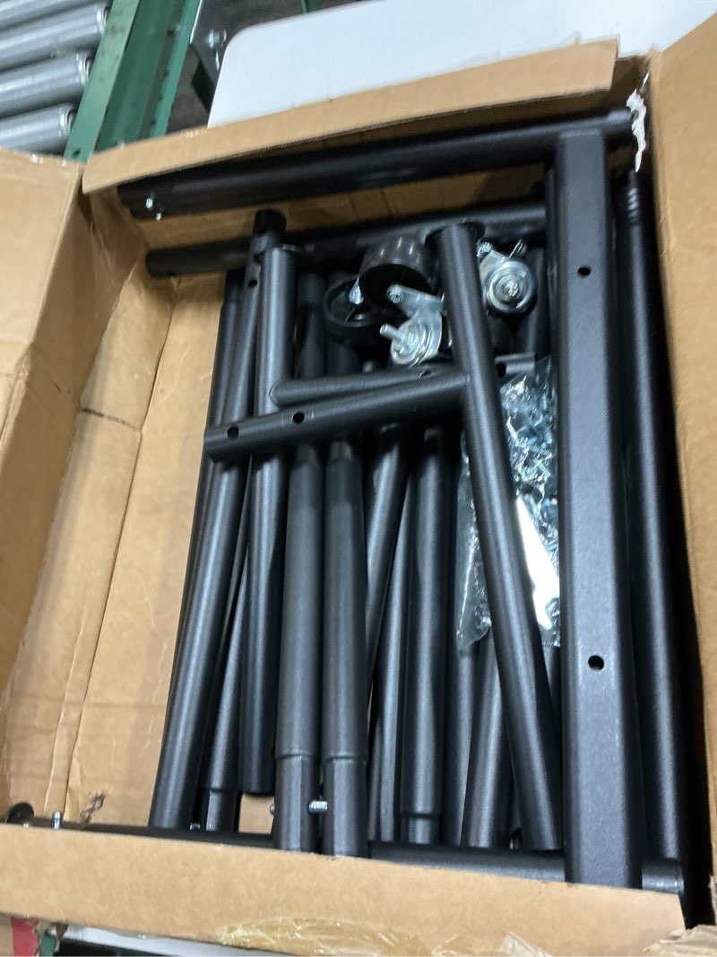 Condition photo showing As Is for clothes rack, double rods rolling clothing rack for hanging clothes, portable garment rack with wheels, coat rack wardrobe closet load 240 lbs for bedroom laundry room, black