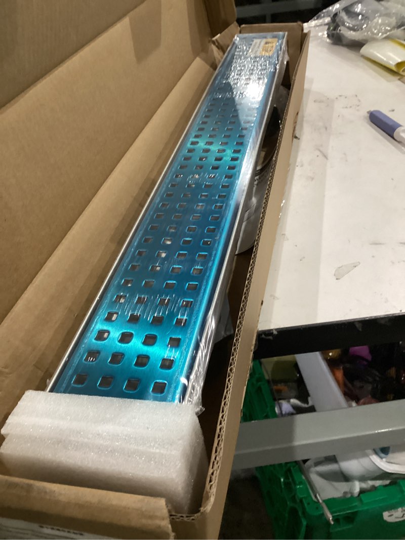 Condition photo showing New/Like New for shower drain, linear shower drain 24 inch(brushed nickel),modern 304 stainless steel shower floor drain with grate removable, adjustable leveling feet, rectangular shower drain brushed nickel 24in