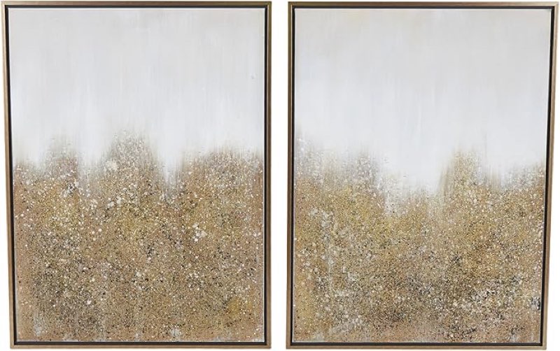 CosmoLiving Canvas Abstract Living Room Framed Wall Art Textured Splatter Canvas with Glitter Flakes, Set of 2, 30" x 40", Gold