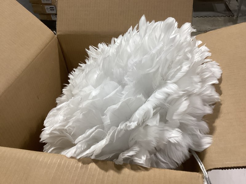 Condition photo showing Good Condition for White Feather Chandelier Beautiful Pendant Light for Bedroom,Living Room,Girls Room