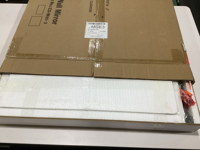 Condition photo showing New/Like New for COGOOD Farmhouse Barn Door Mirror - 41" x 26" Rustic Wood Framed Wall Mirror for Bathroom, Living Room, Entryway Wall Decor (Black) Black 26"L x 41"W