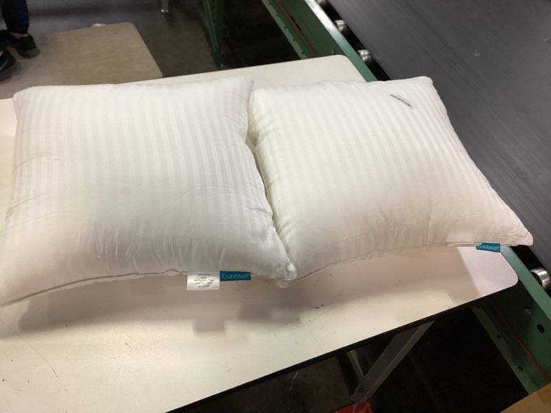 Condition photo showing As Is for Oubonun 20 x 20 Throw Pillow Inserts, Firm and Fluffy Decorative Square Pillows for Couch Bed Sofa with Soft Cotton Cover White Cushion with Down Alternative Pack of 2 20x20 Inch (Pack of 2)