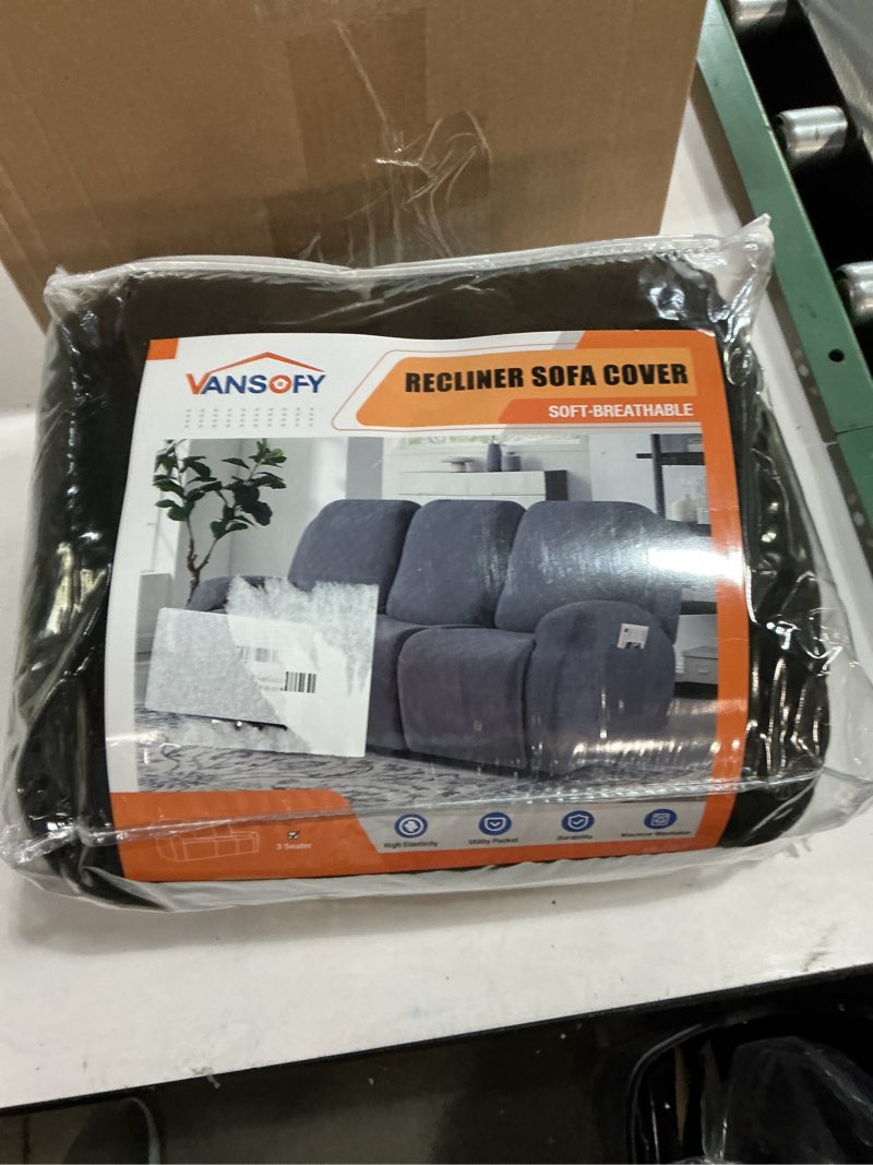 Condition photo showing New/Like New for VANSOFY Recliner Cover, 3-Pieces Stretch Reclining Couch Covers with Pockets Reclining Sofa Slipcovers 3 Seater Soft Washable Furniture Protector for Dogs Cats(Black) Black 3 Seater