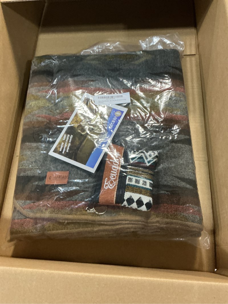 Condition photo showing New/Like New for Alpaca Wool Blanket, Throw Size 78 x 47, Reversible 2 in 1, Thick and Ultra Soft, Hypoallergenic, Non-Itchy, Handmade in Ecuador. Premium Alpaca Wool Thtow Blanket for Cozy Comfort.(Brown and Orange) Brown and Orange Throw (47" x 78")