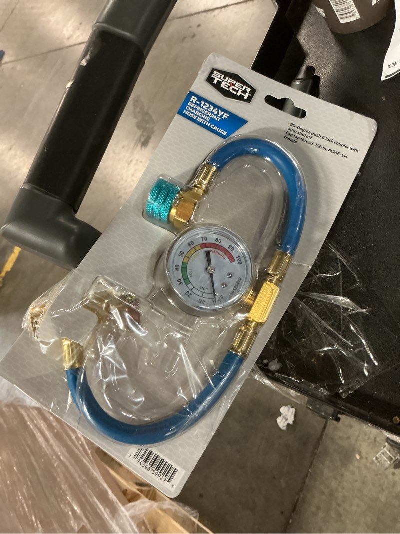 Condition photo showing As Is for super tech r-1234yf refrigerant charging hose with gauge
