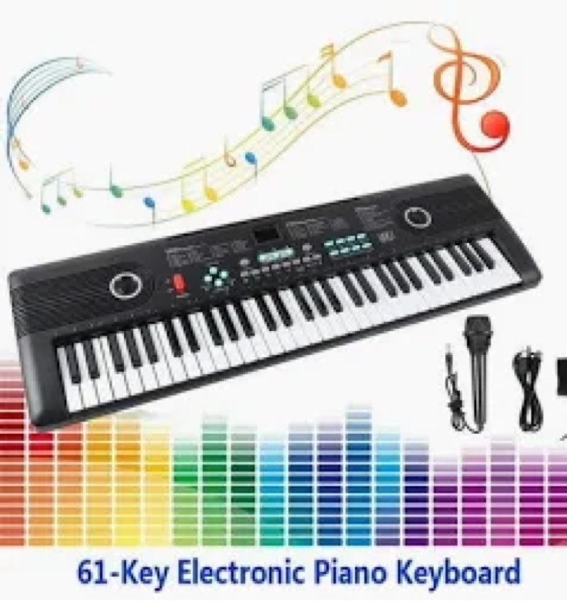 61 Key Keyboard Piano, Portable Electronic Keyboard Piano for Beginners with Speakers, Microphone, S