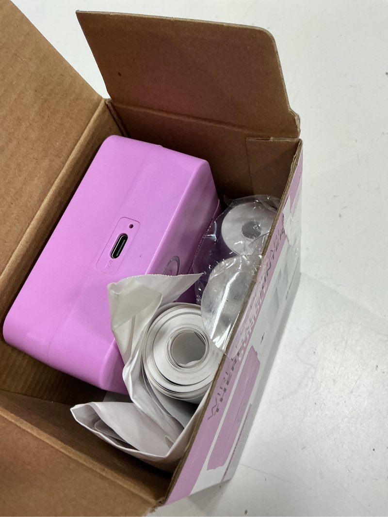 Condition photo showing As Is for wireless mini portable thermal printer label maker, paper included for android and ios phone, purple