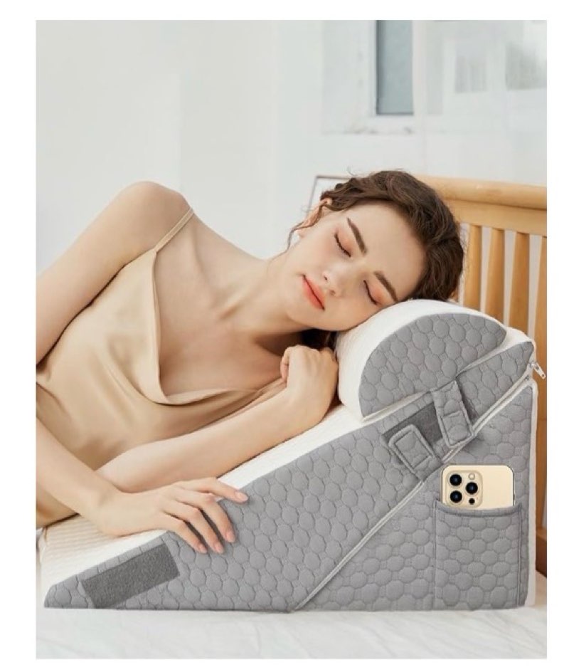 YIHATA Bed Wedge Pillow for Sleeping, Memory Foam Wedge Pillow Set for Post Surgery 12 Inch Adjustable Triangle Pillow Wedge with Washable Cover for Legs, Back Pain, Snoring, Alleviate Acid Reflux (Similar to the stock photo)