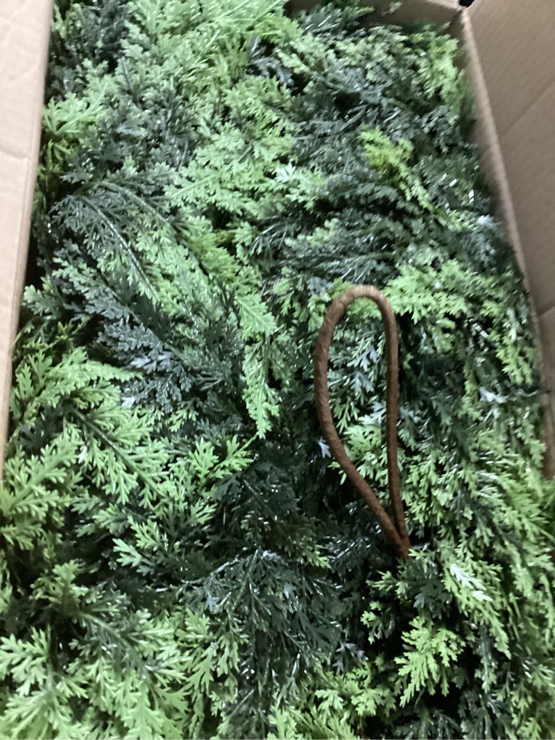 Condition photo showing Good Condition for 2 Pcs 9 FT Christmas Cedar Garland, Real Touch Soft & Thickness Greenery Pine Garland for Mantle Table Fireplace Outdoor Indoor Christmas Decorcorations 9 ft 2
