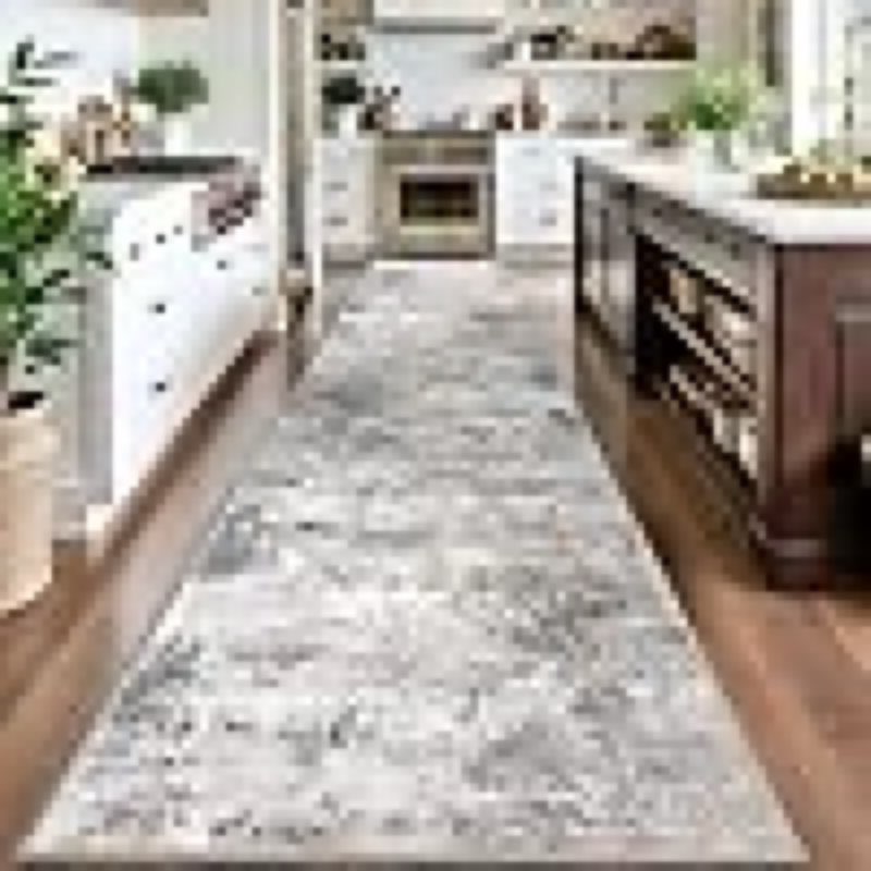 iohouze abstract runner rug 3x14 ft washable runners for hallways, non slip kitchen runner printed faux wool entryway runner indoor, modern abstract floor carpet for hall stair, grey beige
