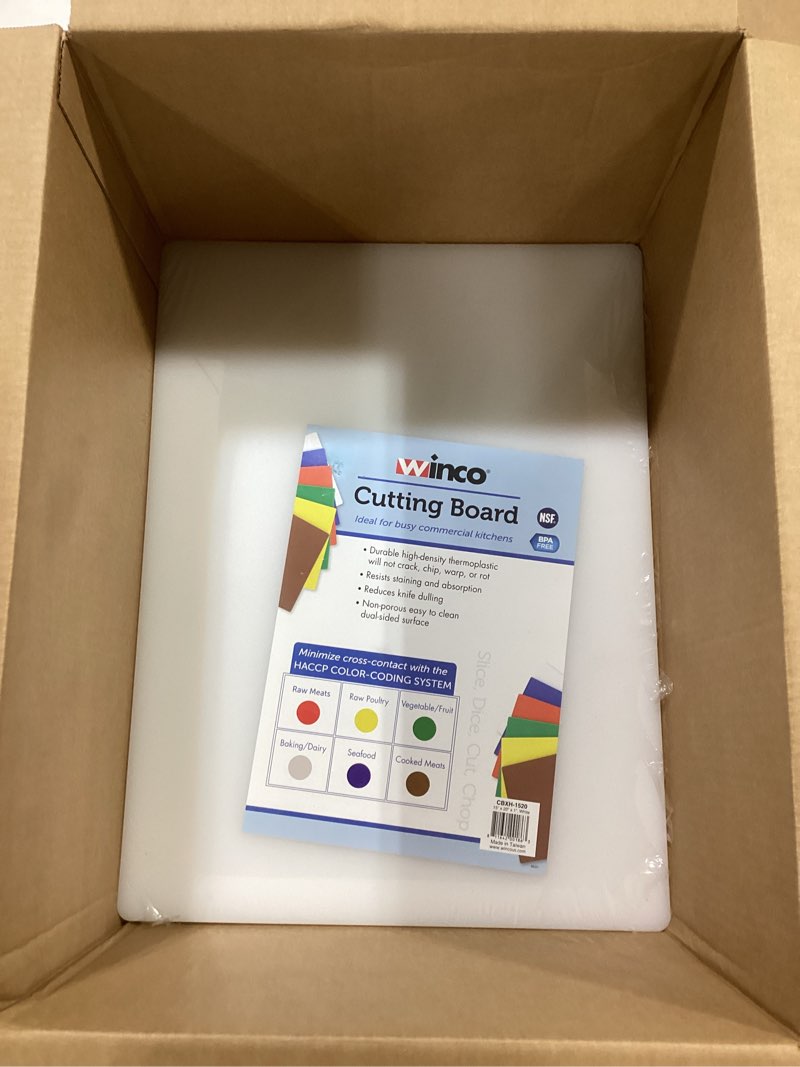 Condition photo showing As Is for Winco Heavy-Duty Plastic Cutting Board, 15" x 20" x 1", White