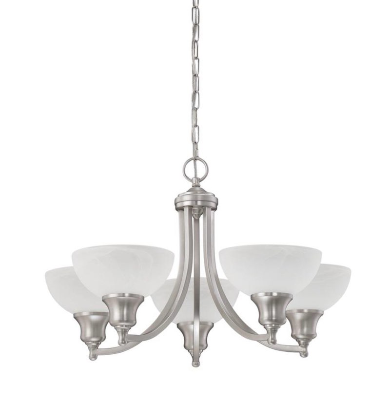 Luminance Sunset Lighting F5455-53 Five Light Alton Chandelier - Faux Alabaster Glass  Dimmable - with Satin Nickel Finish