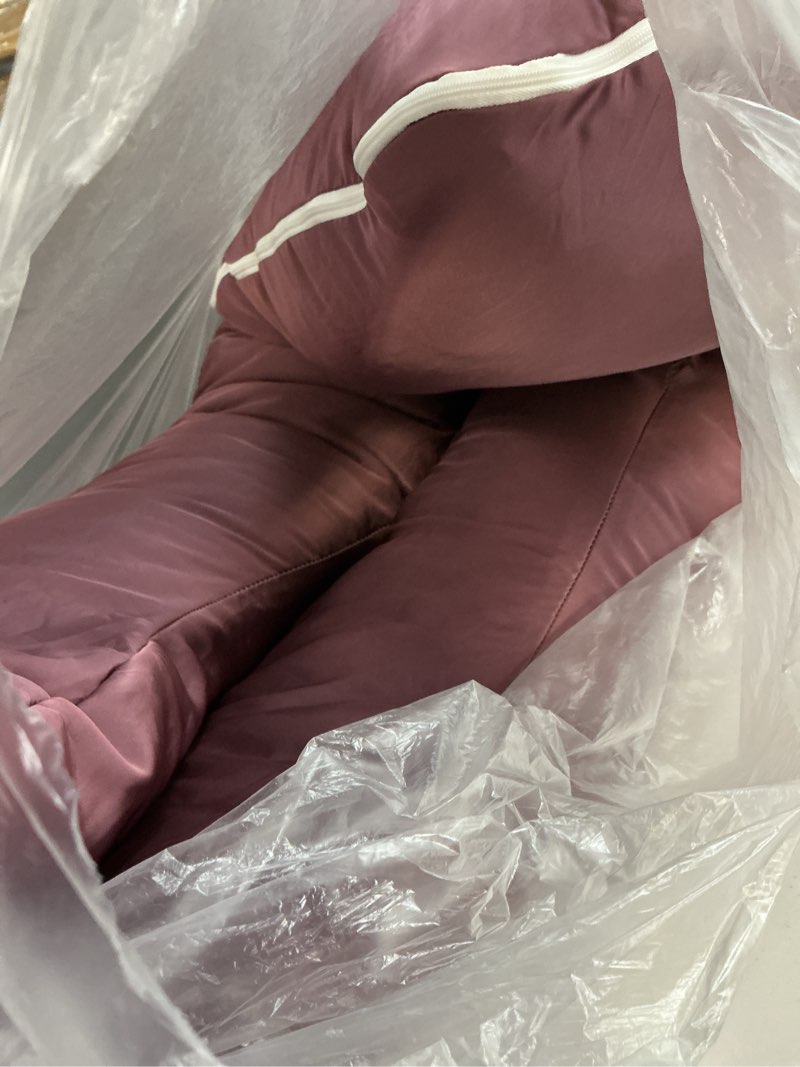 Condition photo showing As Is for queen rose pregnancy pillow, maternity body pillow for sleeping, u shaped pillow for body support sleeping, silky satin cover, purple plum