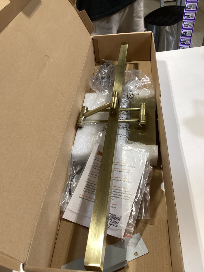 Condition photo showing As Is for rechargeable lights for pictures on wall battery operated brass 15.7 inch wall lights with swing arm and timer function cordless art light with remote timer for paintings,gallery