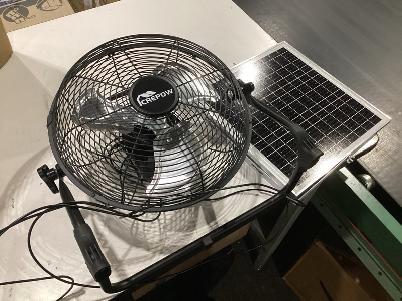 Condition photo showing Good Condition for 12" solar powered floor fan, rechargeable battery operated floor fans with usb&type c output, 4.5-27h runtime, quiet cordless outdoor fan for outside camping greenhouse shed power outage