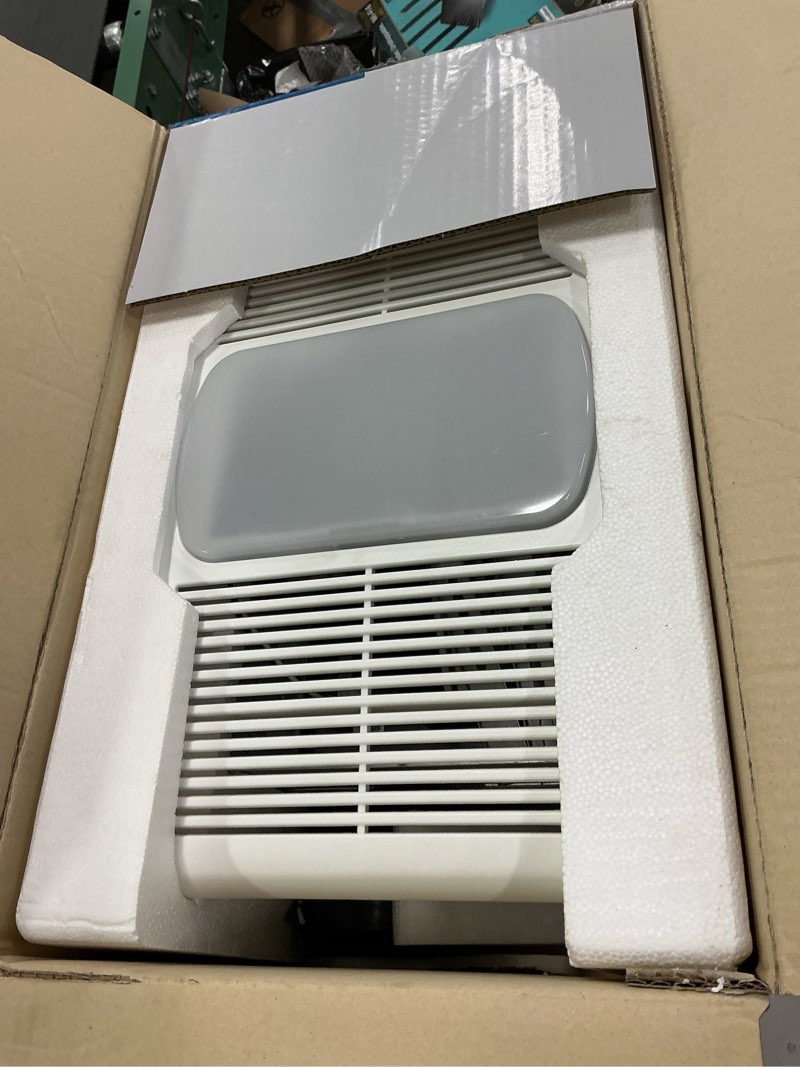 Condition photo showing As Is for Utilitech 1.5-Sone 80-CFM White Bathroom Fan with Heater and Light