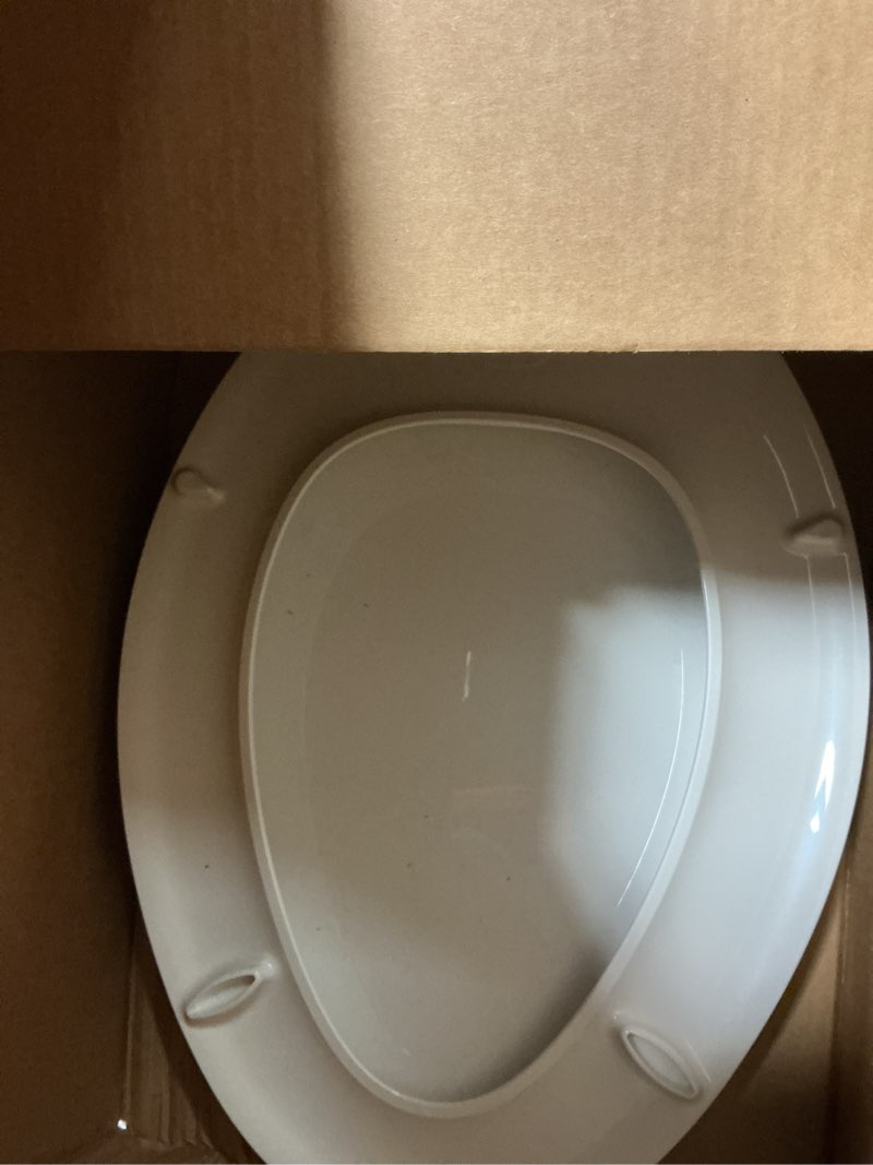 Condition photo showing As Is for Similar KOHLER 4636-RL-0 Cachet ReadyLatch Elongated Toilet Seat Slow Close, Soft Close Toilet Seat Quiet Lid, Contoured Grip-Tight Bumpers Installation Hardware, Apartment Essentials, White White Elongated Ready Latch