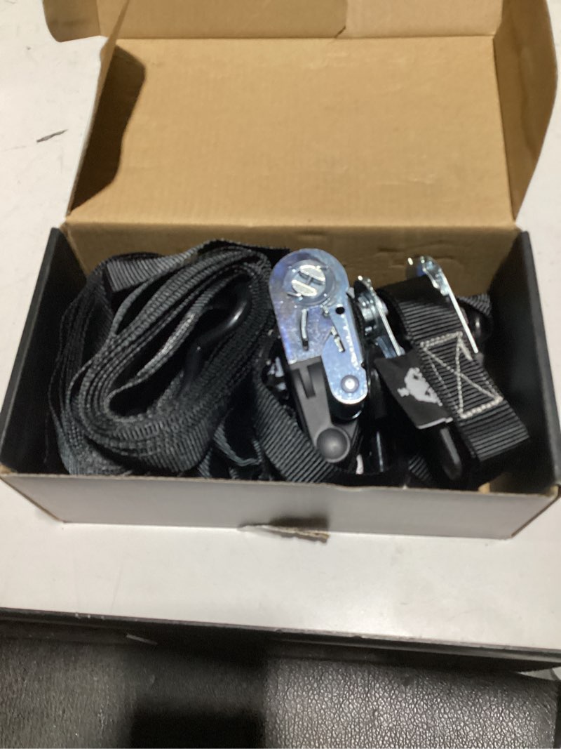 Condition photo showing As Is for Ratchet Tie Down Straps Set,1500 lbs Break Strength, 1" x 15' Heavy Duty Ratchet Straps with 4X Soft Loops Padded Handles Coated S Hook, Fits for Moving Appliances Motorcycle ATV Truck,Black