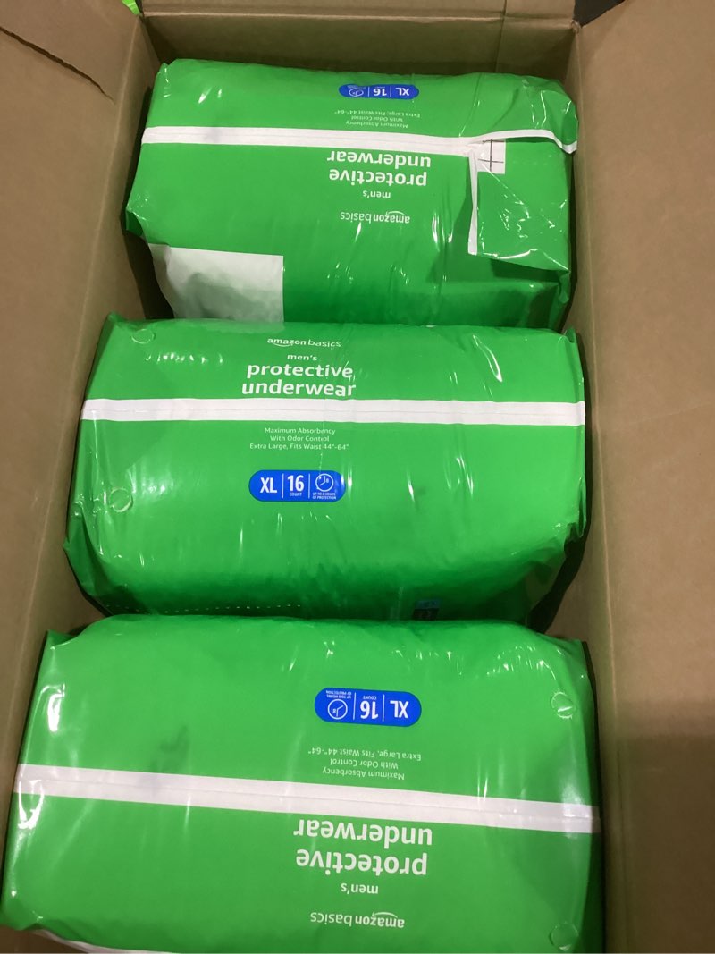 Condition photo showing New/Like New for Amazon Basics Incontinence Underwear for Men, Maximum Absorbency, X-Large, 48 Count (3 Packs of 16) X-Large 48.0