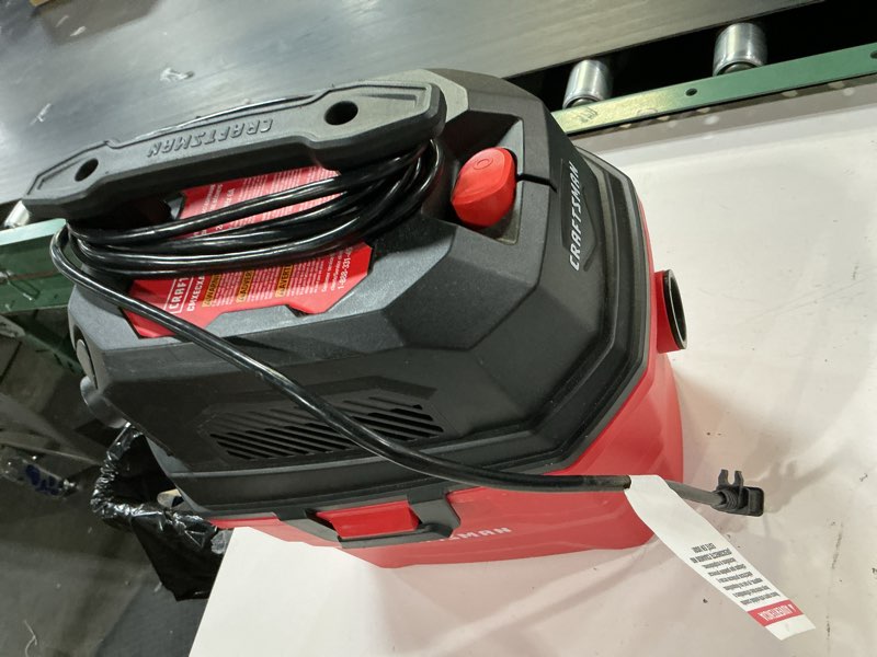 Condition photo showing As Is for craftsman 3-gallon 3 hp corded wet/dry shop vacuum with accessories included