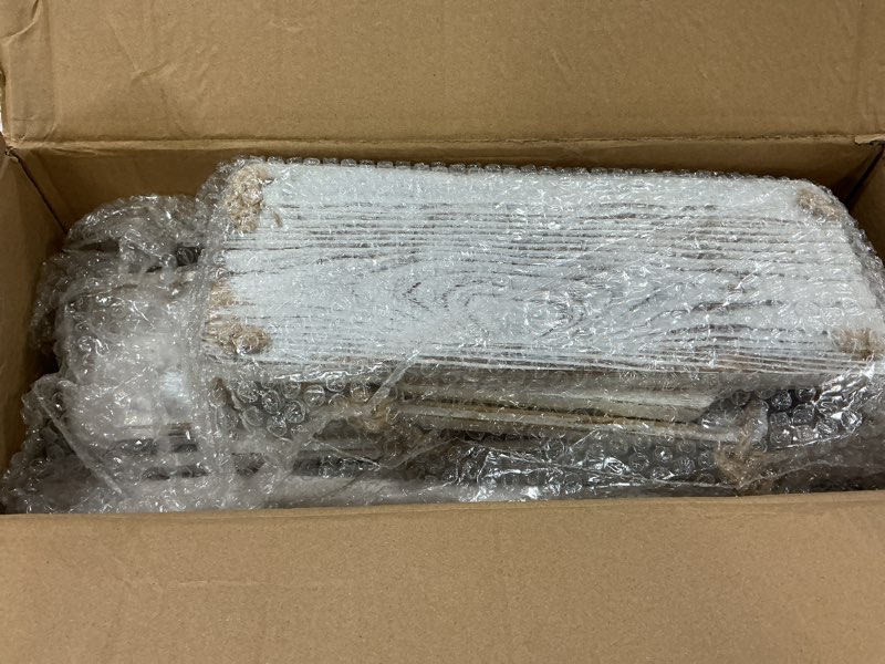 Condition photo showing As Is for Wooden 3 Tier Swing Cupcake Stand with Serving Platter 20x30 Foldable Ladder Stand Dessert Display Cake Snack Fruit Bread Centerpieces for Party, Birthday, Wedding, Baby Shower(Rustic White)