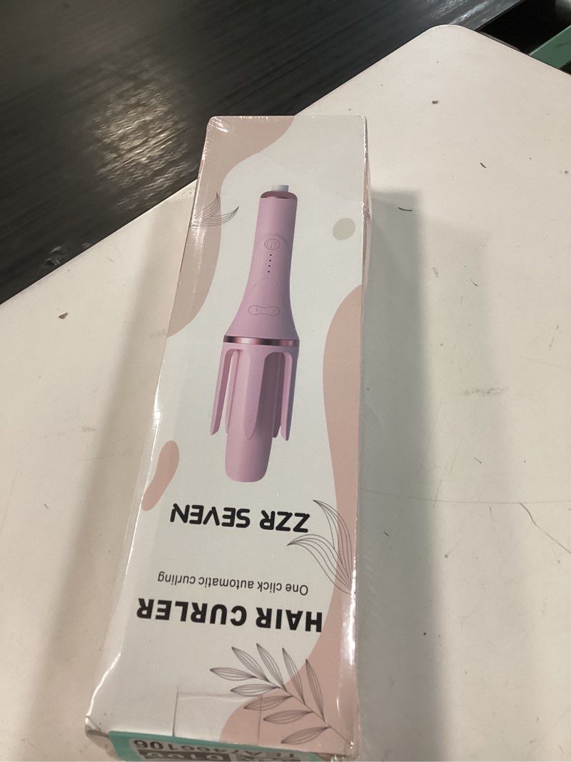 Condition photo showing New/Like New for automatic curling iron, 1.25 inch hair curler with 4 temp. options, 10s fast heating, 2-way rotation, 30 min auto shut-off, anti-scald-tangle for long hair, dual voltage for travel (pink)