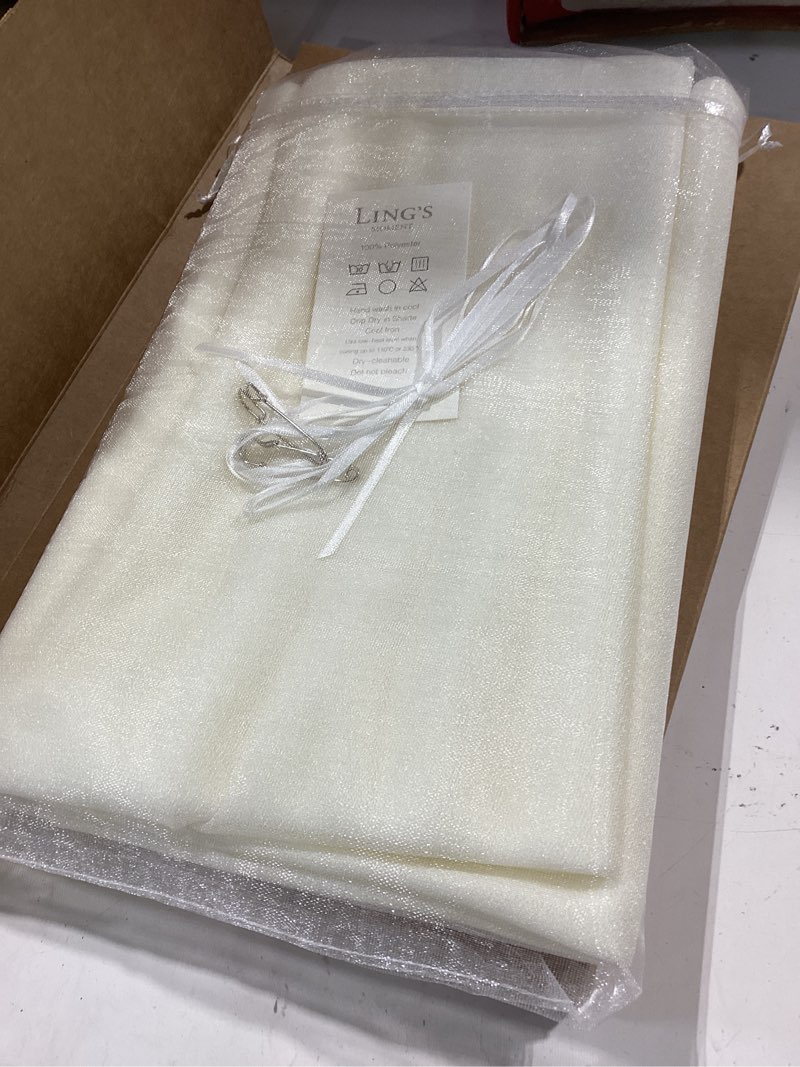 Condition photo showing Good Condition for ling's moment 14ft ivory sheer extra long chiffon like table runner with silver sparkle for rustic boho beige table runner wedding party bridal shower decorations wht-ivory 14ft × 1pc