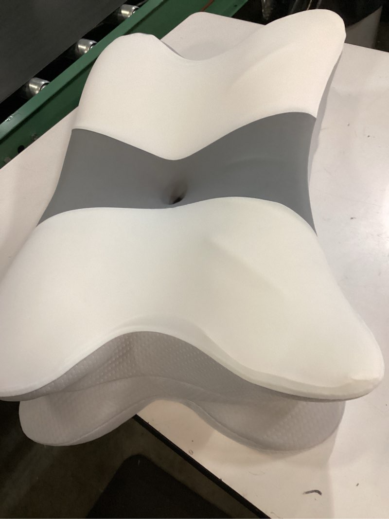 Condition photo showing As Is for cervical neck pillow for pain relief - ergonomic pillow memory foam pillows for sleeping, cooling orthopedic neck support pillow, contour cervical pillow bed pillow for back stomach sleepers white & grey
