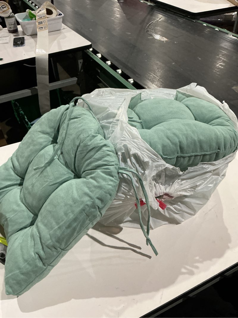 Condition photo showing Good Condition for 2pc sunbrella u-shaped chair cushions with ties, weather-resistant spa green - sorra home