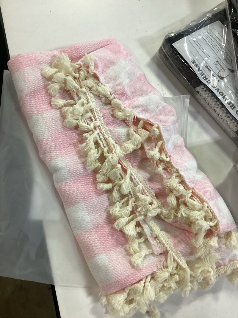 Condition photo showing Good Condition for Checkered Tablecloth Rectangle Cotton Linen Gingham Table Cloth with Tassel Washable Wrinkle Free Heavy Duty Buffalo Plaid Table Cover for Dining/Party/Picnic (Pink, 55" x 55" (Square)) Pink 55" x 55" (Rectangular)