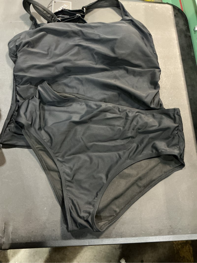 Condition photo showing Good Condition for (size 2xl)zaful women's tankini swimsuits tummy control swimwear two piece bathing suits swim top with high waisted bottom black xx-large
