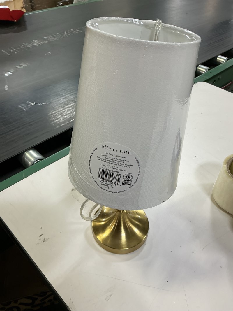 Condition photo showing As Is for  allen + roth Stick Table Lamp With Fabric Shade - Gold
