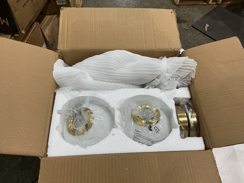 Condition photo showing As Is for incomplete mid-century modern wall sconces set of 2, gold wall sconce with milky white glass globe shade, brushed brass globe wall light for bathroom bedroom hallway