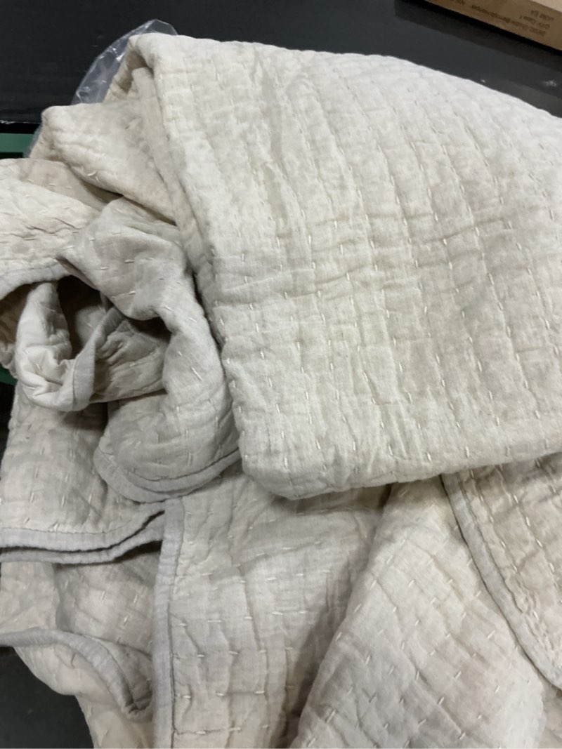 Condition photo showing As Is for (missing  pillowcases)  quince european linen cotton stitch quilt set, king/cal king, natural