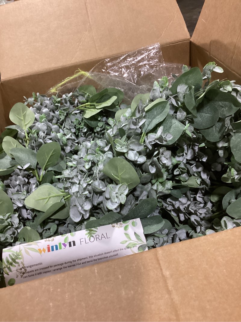 Condition photo showing Good Condition for Winlyn 5.9' Long Faux Silver Dollar Eucalyptus Leaves Greenery Artificial Garland in Grey Green for Wedding Arch Swag Backdrop Doorways Table Runner Indoor Outdoor