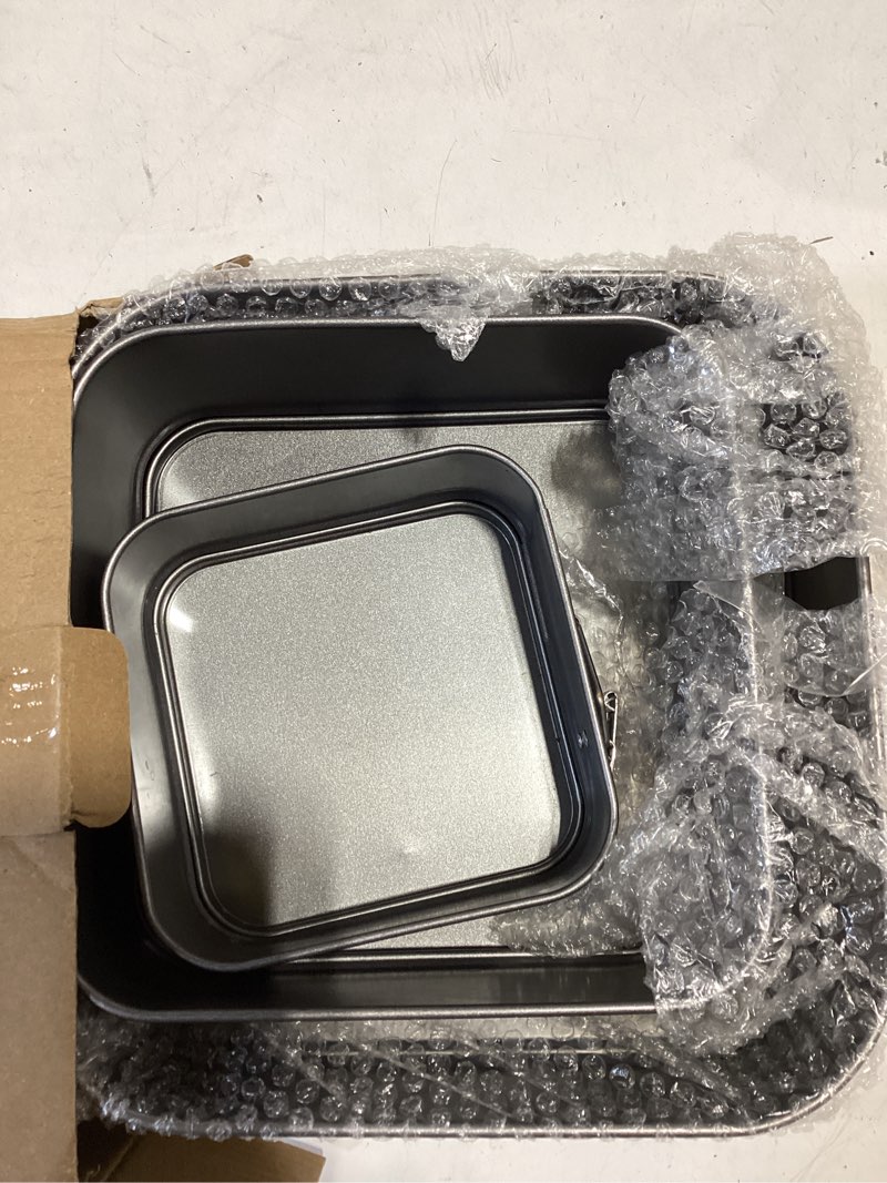 Condition photo showing Good Condition for springform cake pan set of 3 (4, 7, 9 inch) square leakproof nonstick cheesecake pans with removable bottom carbon steel bakeware square 4.7.9 inch